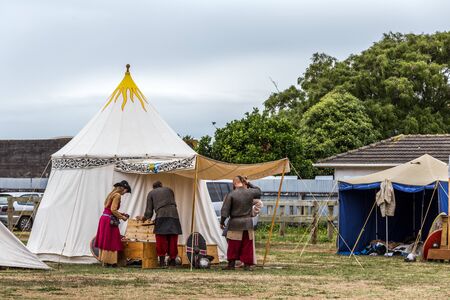 Levin, New Zealand - February 10, 2018: Authentic armour costume at a medieval market in Levin...