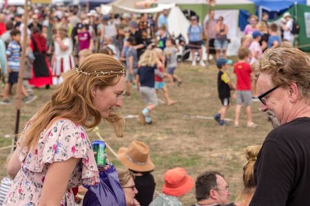 Levin, New Zealand - February 10, 2018: Audience watching a performance at a medieval market in Levin showgrounds, New Zealand.のeditorial素材