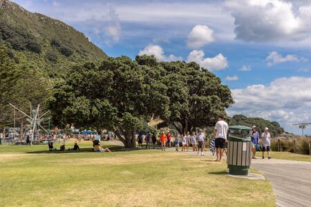 Mount Maunganui, New Zealand - December 31, 2017: Tourists enjoying in Mount Maunganui beach, New Zealand.のeditorial素材