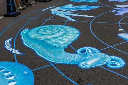 Wellington, New Zealand - March 24, 2018: âCelestia Zealantisâ is a street art installation by tape art at Cuba Dupa Festival 2018 in Wellington, New Zealand.のeditorial素材