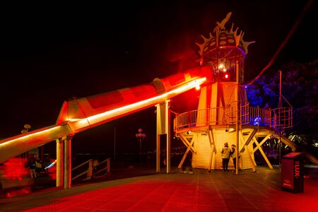 Wellington, New Zealand - May 20, 2018: Brilliant lights displays at Lux, a public festival of light on Wellington waterfront, New Zealand.のeditorial素材