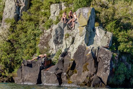 Taupo, New Zealand - March 30, 2018: Tourists enjoying the scenery in Taupo, New Zealandのeditorial素材