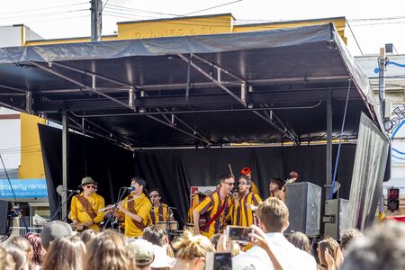 Wellington, New Zealand - March 04, 2018: The lively Newtown Festival. A variety of musical talent, wild flavours and home-crafted goods.のeditorial素材