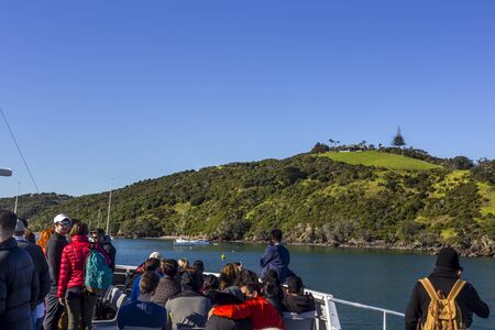 Waiheke Island, New Zealand - June 09, 2018: Tourist on the roof of ferry boat direct from Auckland to Waiheke Island, New Zealand.のeditorial素材