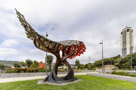 Wellington, New Zealand - August 25, 2018: Whakaruruhau Shelter, the design of the United Kingdomâs presence in Pukeahu National War Memorial Park in Wellington, New Zealand.のeditorial素材