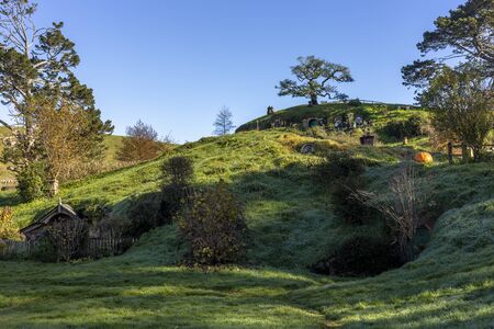 Matamata, New Zealand - June 07, 2017: Hobbiton, a movie set created for the filming of the Lord of the Rings and The Hobbit movies.のeditorial素材