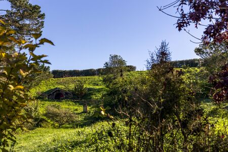 Matamata, New Zealand - June 07, 2017: Hobbiton, a movie set created for the filming of the Lord of the Rings and The Hobbit movies.のeditorial素材