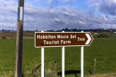 Matamata, New Zealand - June 07, 2017: Hobbiton street sign in Matamata, New Zealand.のeditorial素材