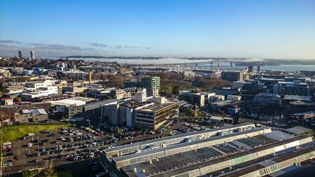 Auckland, New Zealand - July 23, 2015: Aerial view of Auckland harbour bridge in New Zealand.のeditorial素材