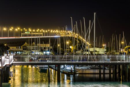 Auckland, New Zealand - August 08, 2015: View of Auckland harbour bridge at night, New Zealand.のeditorial素材