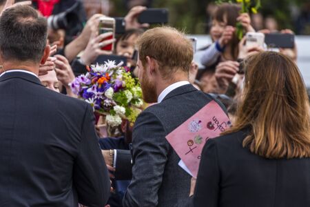 Wellington, New Zealand - October 28, 2018: The Duke of Sussex chat with members of the crowd at the Wellington War Memorial in New Zealand.のeditorial素材