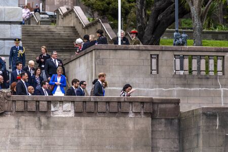 Wellington, New Zealand - October 28, 2018: The Duke and Duchess of Sussex exit the Wellington War Memorial in New Zealand.のeditorial素材