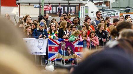 Wellington, New Zealand - October 28, 2018: Crowds wait patiently for royals visiting the Wellington War Memorial in New Zealand.のeditorial素材