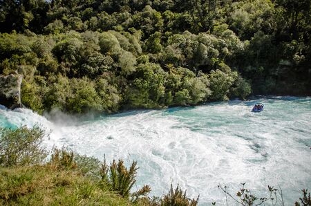 Taupo, New Zealand - September 08, 2015: Tourist adventure on Huka Falls in Taupo, New Zealand.のeditorial素材
