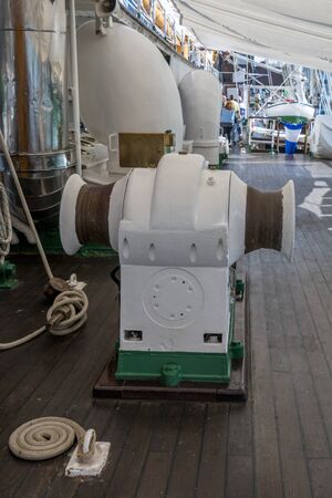 Auckland, New Zealand - November 22, 2016: Winch aboard the Esmeralda at the New Zealand...