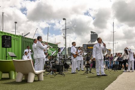 Auckland, New Zealand - November 21, 2016: Crew of the Chilean ship The Esmeralda performing in a...