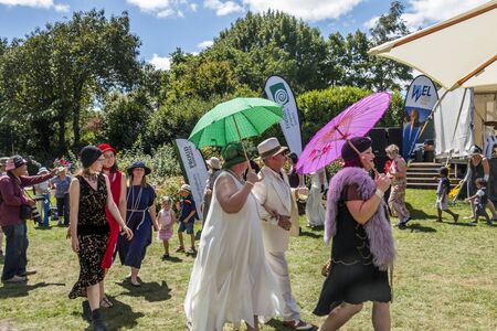 Hamilton, New Zealand - February 26, 2017: People parading at The Mansfield Garden Party at Hamilton Gardens, New Zealand.のeditorial素材