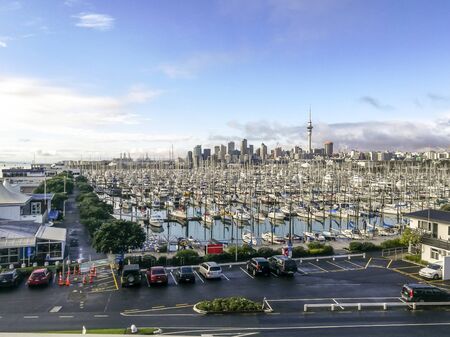 Auckland, New Zealand - July 06, 2017: View of Auckland harbour from the bridge, New Zealand.のeditorial素材