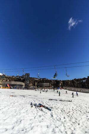 Whakapapa, New Zealand - August 12, 2018: Skiiers on Happy Valley at Whakapapa Ski Field in New Zealand.のeditorial素材
