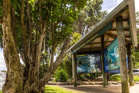 Tutukaka, New Zealand - December 23, 2018: Poor Knights Information sing on Tutukaka, New Zealand.のeditorial素材