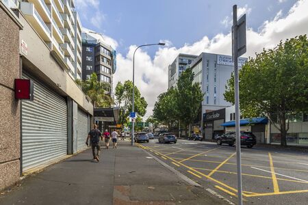 Auckland, New Zealand - January 04, 2019: People enjoying a sunny day on Hobson Street in Auckland CBD, New Zealand.のeditorial素材