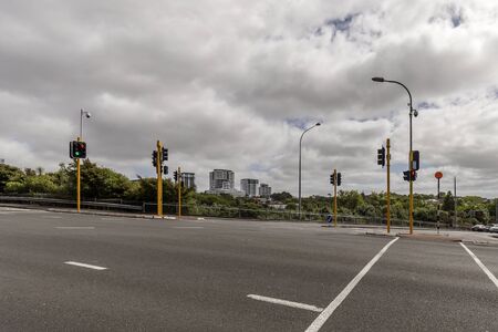 View of an intersection with modern traffic lights