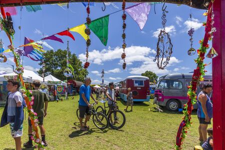 Whangamata, New Zealand - January 02, 2019: People at a Gypsy at The Extravaganza Fair in Whangamata, New Zealand.のeditorial素材