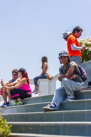 Santiago, Chile - November 24, 2013: People visiting the statue Virgin Mary on the top of San Cristobal Hill in Santiago, Chile.のeditorial素材