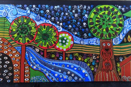 Kawakawa, New Zealand - December 29, 2018: Building in Kawakawa inspired by famous Austrian architect Hundertwasser. It's the only structure he ever built in the southern hemisphere, New Zealand.のeditorial素材