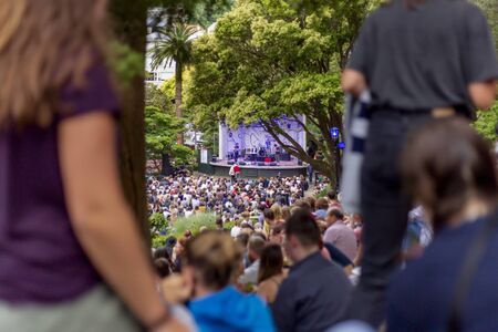 Wellington, New Zealand - January 11, 2019: Free public event, Gardens Magic - New Zealand artists perform among the dazzling light displays at Wellington Botanic Garden, New Zealand.のeditorial素材