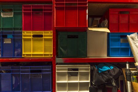 View of colorful storage boxesの写真素材