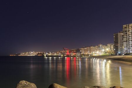 View of Muelle Vergara at night in ViÃ±a del Mar, Chile
