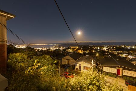 Full moon over Wellington city, New Zealand