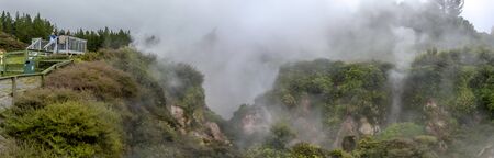 Taupo, New Zealand - May 20, 2017: People visiting Craters of the Moon in Taupo , New Zealand.のeditorial素材
