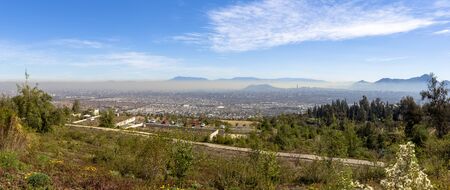 Panoramic view of Santiago's pollution from Bahai Temple in Chile.の写真素材