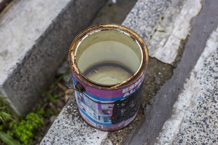 Santiago, Chile - September 09, 2017: Jar of paint used to collect water in the General Cemetery of Santiago, Chile.のeditorial素材