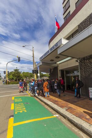 Wellington, New Zealand - October 22, 2019: People demonstrating against the violence and oppression from the government of Sebastian PiÃ±era outside the Chilean embassy in Wellington, New Zealand.のeditorial素材