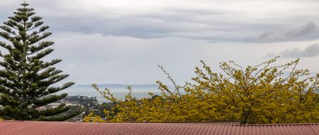 Rainbow view from the window in Browns Bay, Auckland, New Zealandの写真素材