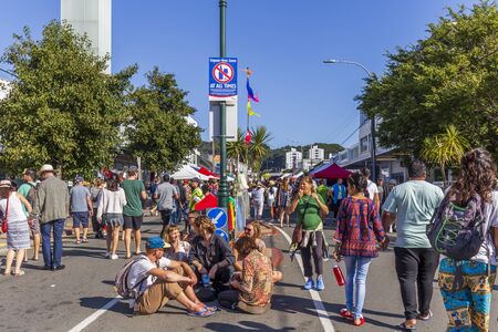 Wellington, New Zealand - March 03, 2019: People enjoying a sunny day at Newtown Vintage Market in Wellington, New Zealand.のeditorial素材