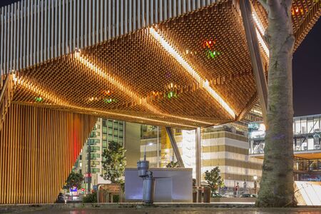 Wellington, New Zealand - September 20, 2019: Night view of North Kumutoto installation in Wellington waterfront, New Zealand.のeditorial素材