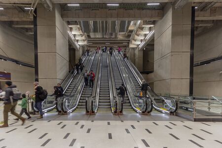 Santiago, Chile - August 21, 2019: Automatic stairs at the Plaza EgaÃ±a metro station in Santiago,...
