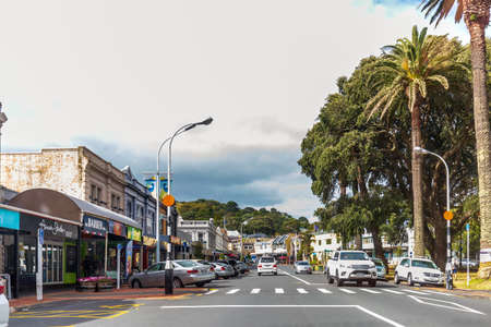Auckland, New Zealand - January 09, 2020: Street and buildings near waterfront of Devonport in Auckland, New Zealand.のeditorial素材