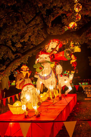 Auckland, New Zealand - February 09, 2017: Illuminated handmade Chinese lanterns at the Chinese Lantern Festival at Auckland Domain, New Zealand.のeditorial素材