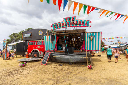 Whangamata, New Zealand - January 04, 2020: People enjoying live music and family entertainment at The Extravaganza Fair in Whangamata, New Zealand.のeditorial素材