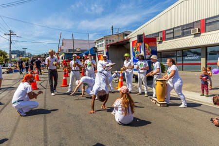 Wellington, New Zealand - March 03, 2019: Pop-up dances and live music at  Newtown Vintage Market in...