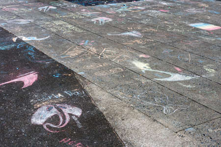 Wellington, New Zealand - February 06, 2018: Chalk drawing on the asphalt at Waitangi Day celebration in Wellington waterfront, New Zealand.のeditorial素材