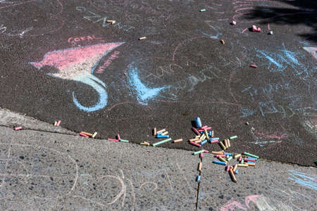 Wellington, New Zealand - February 06, 2018: Chalk drawing on the asphalt at Waitangi Day celebration in Wellington waterfront, New Zealand.のeditorial素材