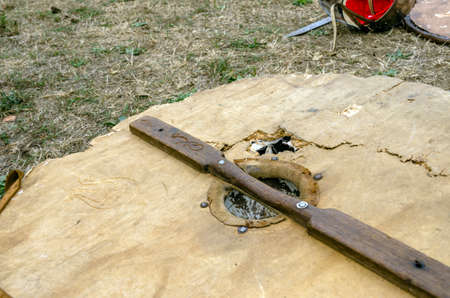 Levin, New Zealand - February 10, 2018: Wood decoration at a medieval market in Levin showgrounds, New Zealand.のeditorial素材