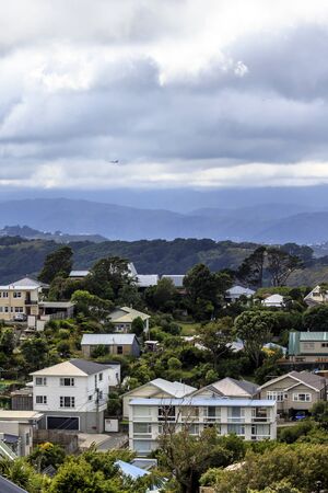 View of Wellington city houses in New Zealandの写真素材