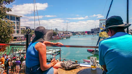 Auckland, New Zealand - January 26, 2015: Auckland Anniversary Day, regatta celebrations at the Auckland Viaduct in New Zealand.のeditorial素材